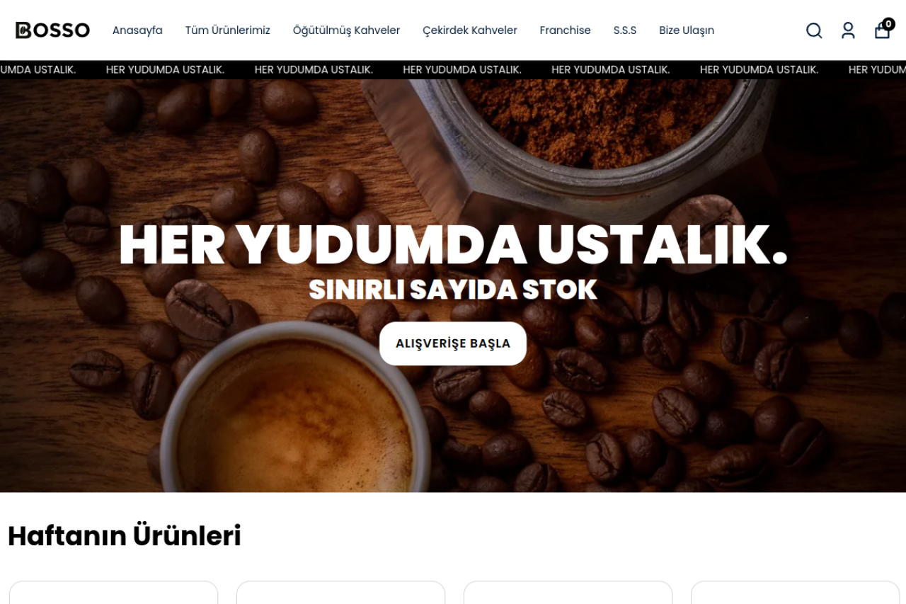 Bosso Coffee E-Ticaret ekran görüntüsü